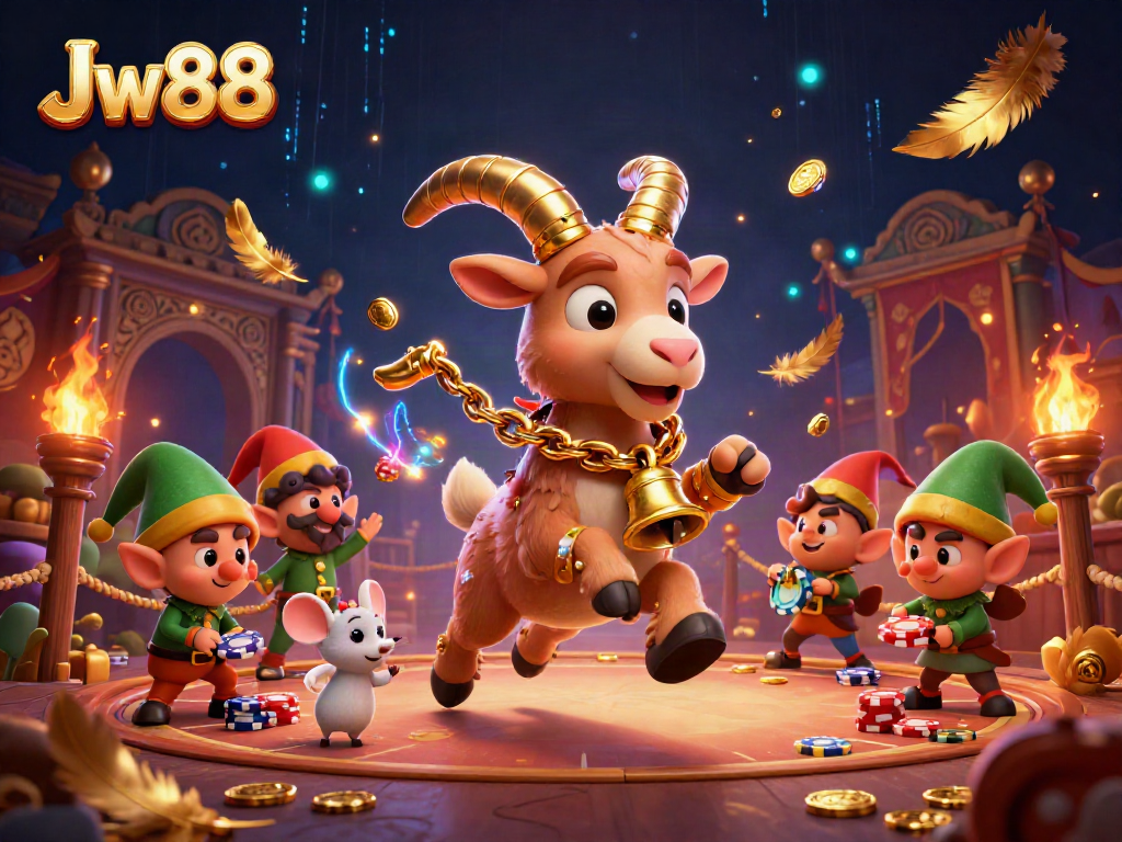 Engage in thrilling adventures at the Jw88 casino with playful characters and festive elements.